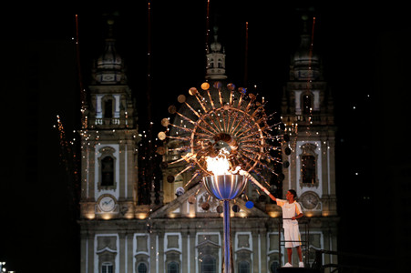 Jorge Alberto Oliveira Gomes lights the Olympic cauldron during the opening ceremony of the 2016 Summer Olympics in Rio de Janeiro Brazil Saturday Aug. 6 2016