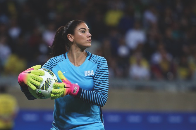 United States goalkeeper Hope Solo takes the ball during a women’s Olympic football tournament match against New Zealand at the Mineirao stadium in Belo Horizonte