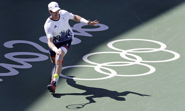 Andy Murray of England returns to Kei Nishikori of Japan during their semi-final round match at the 2016 Summer Olympics in Rio de Janeiro Brazil Satur