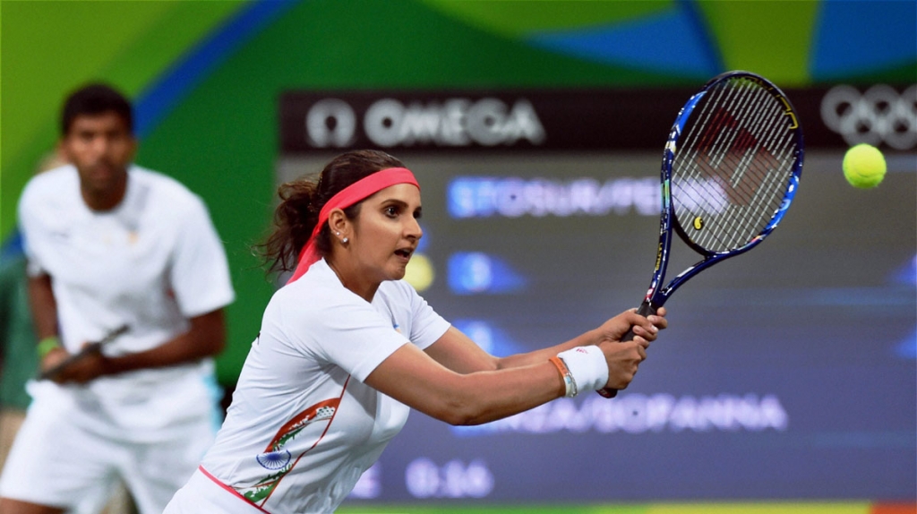 Sania Mirza And Rohan Bopanna play their mixed doubles match against S. Stosur and J. Peers of Australia during the 2016 Summer Olympics at Rio de Janeiro in Brazil Aug. 11