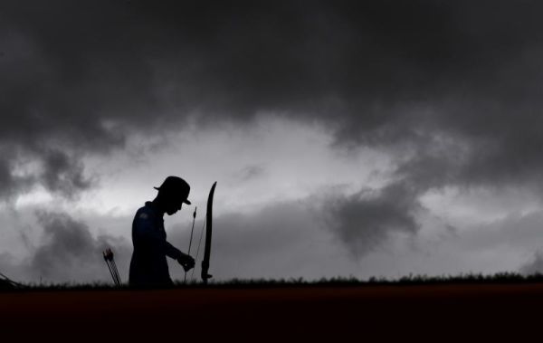 Taiwan's Guan-lin is silhouetted as he prepares