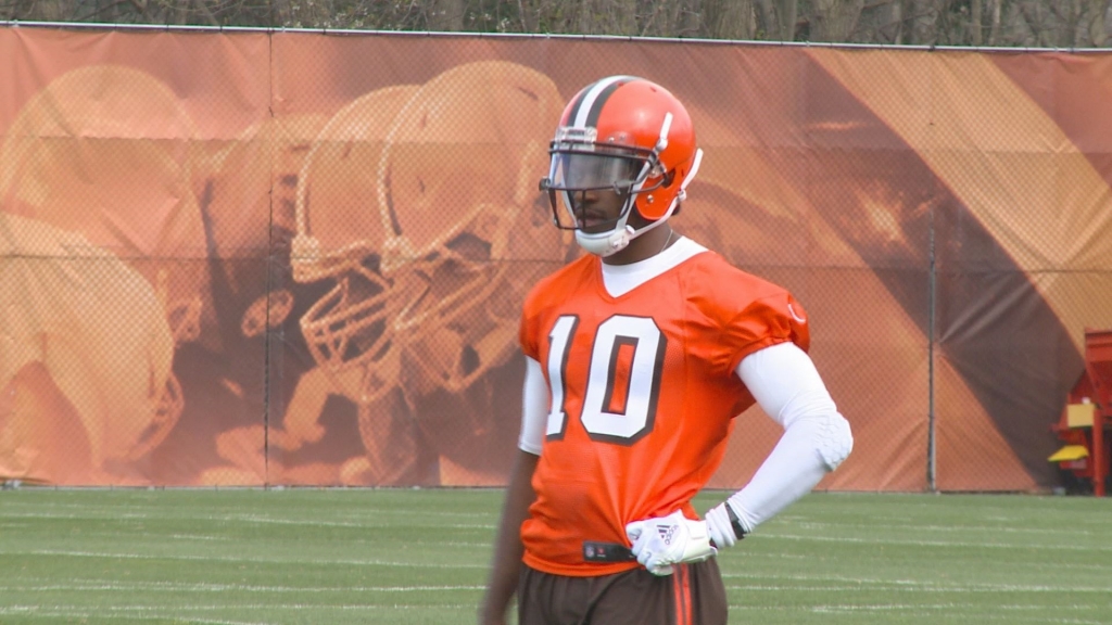 Robert Griffin III works out at Browns Mini Camp in April 2016. The Heisman Trophy-winning quarterback signed with the team in March 2016