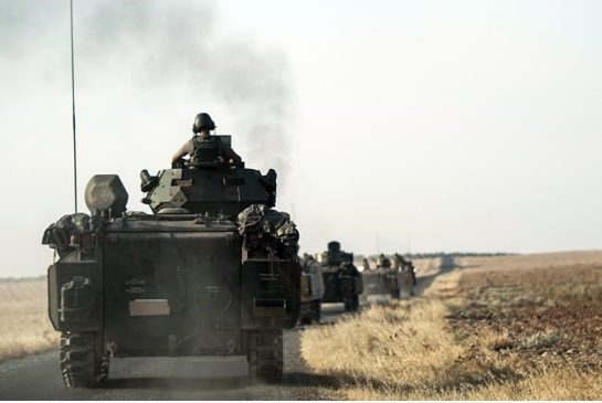 Turkish troops head to the Syrian border in Karkamis Turkey Saturday Aug. 27 2016. Turkey on Wednesday sent tanks across the border to help Syrian rebels retake the key Islamic State-held town of Jarablus and to contain the expansion of Syria's Kurds