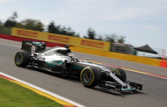 Mercedes driver Lewis Hamilton of Britain steers his car during the second practice session at the Belgian Formula One Grand Prix circuit in Spa-Francorchamps Belgium Friday Aug. 26 2016. The Belgian Formula One Grand Prix will be held on Sunday. (AP