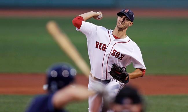 Boston Red Sox starting pitcher Rick Porcello delivers against the Tampa Bay Rays during the first inning of a baseball game at Fenway Park Monday Aug. 29 2016 in Boston