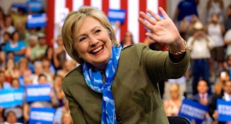 U.S. Democratic presidential nominee Hillary Clinton waves at a rally in Commerce City Colorado