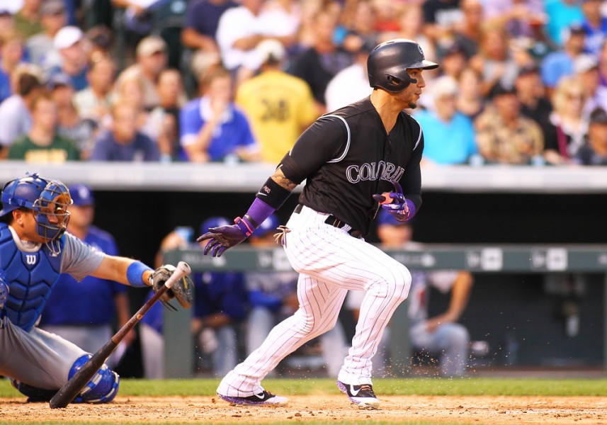 August 03 2016 Colorado Rockies Outfielder Carlos Gonzalez during a regular season major league baseball game between the Colorado Rockies and the visiting Los Angeles Dodgers at Coors Field in Denver CO