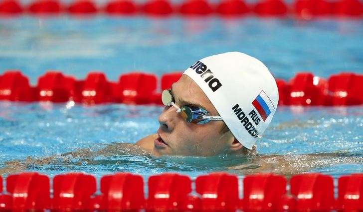 Russia's Vladimir Morozov reacts during the men's 100m freestyle semi-final at the Aquatics World Championships in Kazan Russia