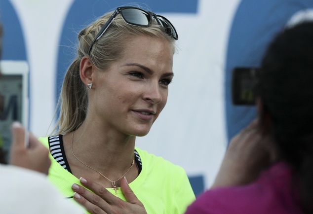 Russia's long jumper Darya Klishina speaks at the national track and field championship in Cheboksary Russia. Klish