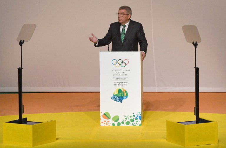 International Olympic Committee President Thomas Bach speaks during the opening ceremony of the 129th International Olympic Committee session in Rio de Janeiro