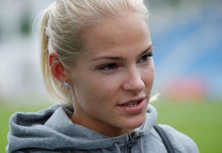 Athletics- 58th Brothers Znamensky Memorial track and field meeting- Women's long jump- Meteor Stadium Zhukovsky Russia 4/6/16. Darya Klishina of Russia talks to the media after competing. REUTERS  Sergei Karpukhin  File