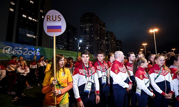 RIO DE JANEIRO BRAZIL- AUGUST 03 Team Russia athletes for the Rio 2016 Olympic Games attend their welcome ceremony at the Athletes village