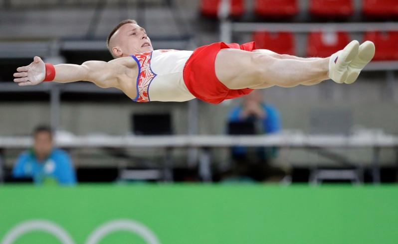 Russian gymnast Denis Ablyazin during a training session