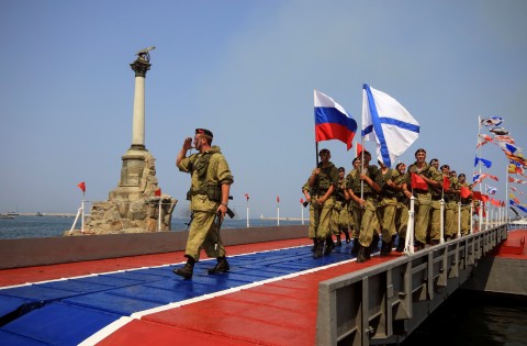 Russian marines parade during the Navy Day celebrations in Sevastopol Crimea on July 31. REUTERS  Pavel Rebrov