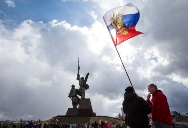 People take part in celebrations for the first anniversary of the Crimean treaty signing in Sevastopol