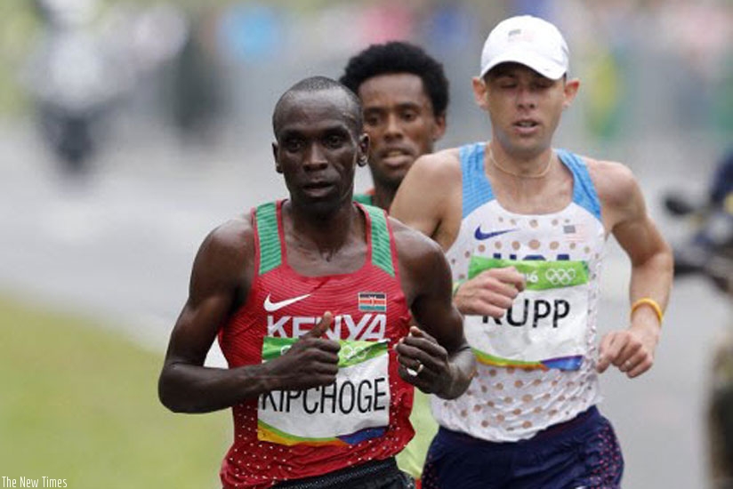 Rwanda's Uwiragiye races in the Rio Olympics men's marathon on Sunday where