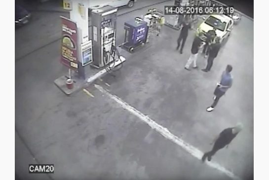 In thisÂ Sunday Aug. 14 2016 frame from surveillance video released byÂ Brazil Police swimmers from the United States Olympic team appear with Ryan Lochte right at a gasÂ station during the 2016 Summer Olympics inÂ Rio de Janeiro Brazil. A