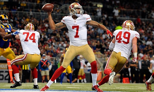 ST. LOUIS MO- NOVEMBER 1 Colin Kaepernick #7 of the San Francisco 49ers throws a pass against the St. Louis Rams in the second quarter at the Edward Jones Dome