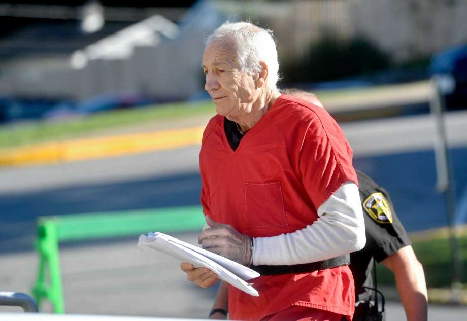 Jerry Sandusky arrives at the Centre County Courthouse Monday Aug. 22 2016 in Bellefonte Pa. The second day of Sandusky’s appeal hearing is getting underway on Monday. The former Penn State assistant football coach insists he’s innocent and is