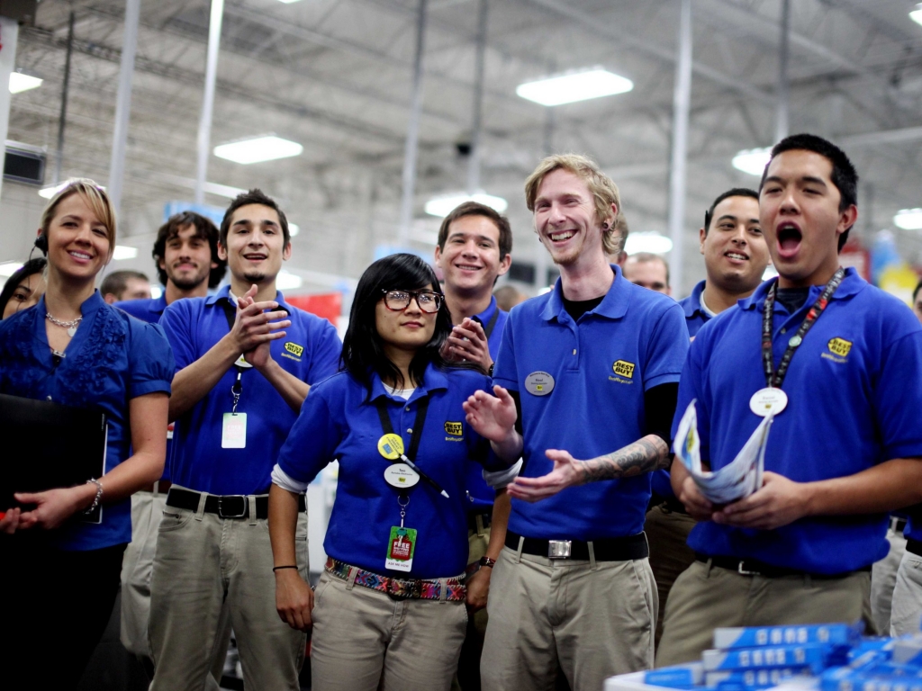 Best Buy employees cheer