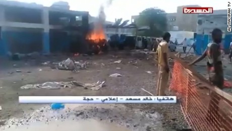 Saudi airstrikes have damaged hospitals including this one in northern Yemen seen on Al Masirah TV