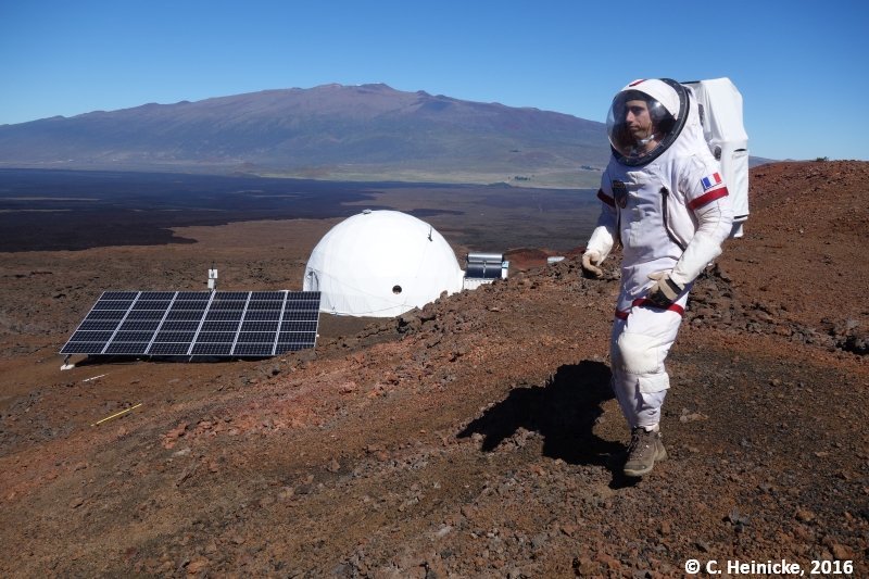 A member of the HI-SEAS team on a “Martian” excursion