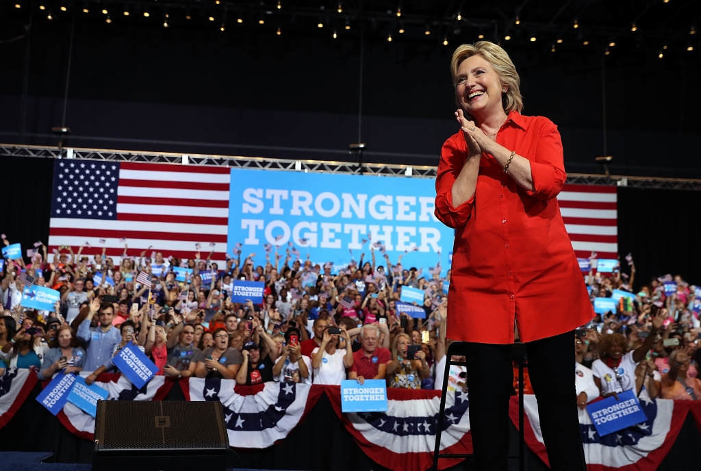 Hillary Clinton And Tim Kaine Take Campaign Bus Tour Through Pennsylvania And Ohio