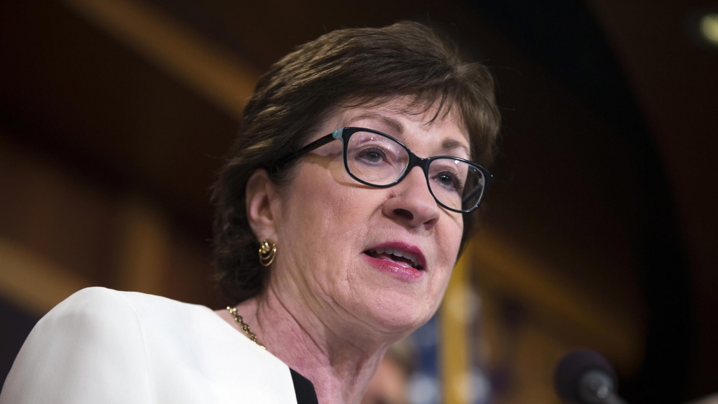 Sen. Susan Collins R-Maine speaks during a news conference on Capitol Hill in Washington on June 21.   Evan Vucci    
  AP