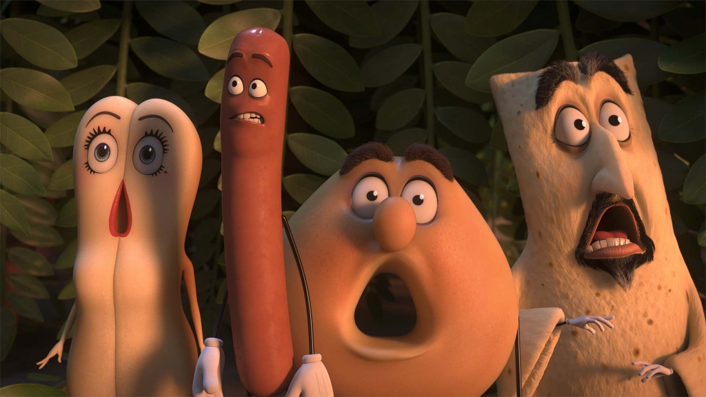 SFrom left Brenda voiced by Kristen Wiig Frank voiced by Seth Rogen Sammy voiced by Ed Norton and Lavash voiced by David Krumholtz in a scene from Sausage Party