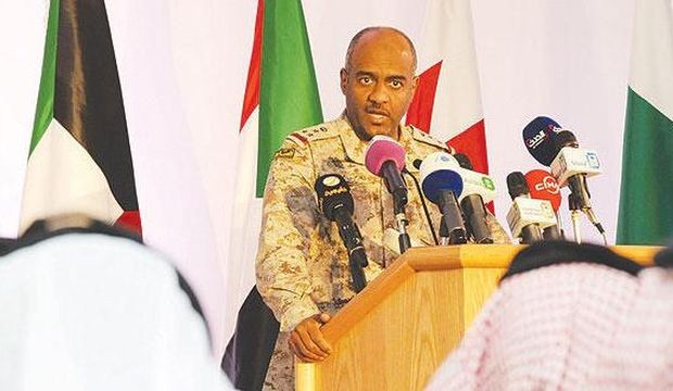 Saudi Defense Ministry spokesman Brig. Gen. Ahmed Asiri briefs reporters at the Riyadh Air Base Saudi Arabia