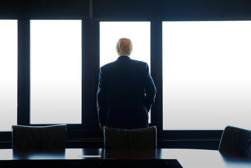 Republican presidential nominee Donald Trump looks out at Lake Michigan during a visit to the Milwaukee County War Memorial Center in Milwaukee Wis. Aug. 16 2016