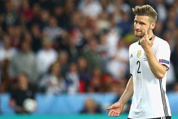 LILLE FRANCE- JUNE 12 Shkodran Mustafi of Germany gives instructions to his team mates during the UEFA EURO 2016 Group C match between Germany and Ukraine at Stade Pierre Mauroy