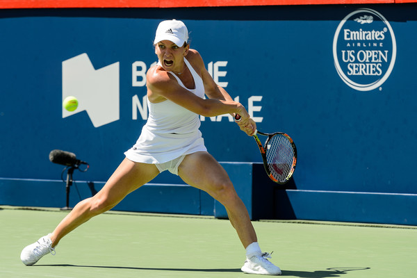 Simona Halep hits a backhand at the Coupe Rogers in Montreal  Getty Images