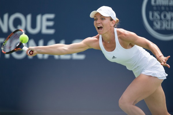 Simona Halep runs down a forehand at the Coupe Rogers in Montreal  Getty Images