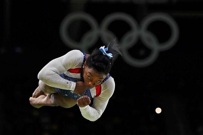 'When I was walking up my legs felt like rocks but I've done floor routines like that before so I wasn't nervous about it' said Biles after taking part in her fifth final at Rio with tired legs