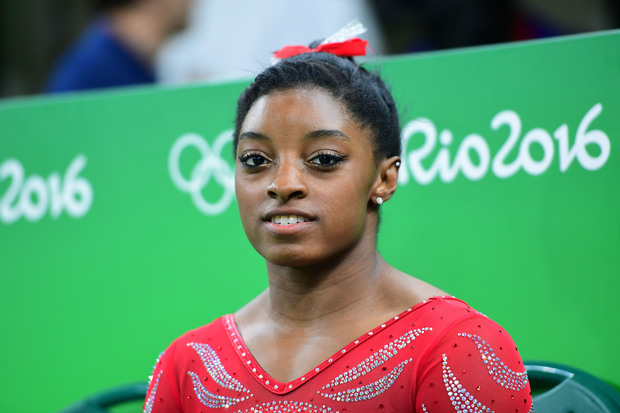 US gymnast Simone Biles attends a practice session of the women's Artistic gymnastics at the Olympic Arena