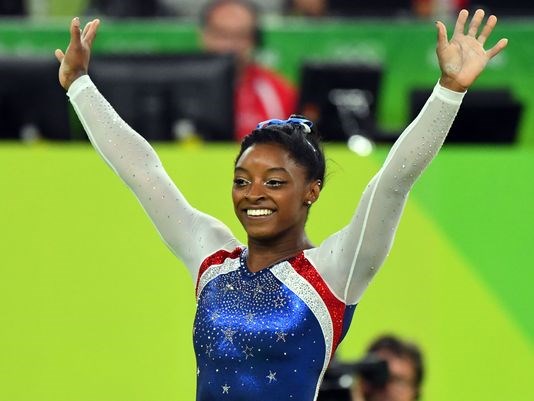 Simone Biles looks for her fourth gold medal of the Rio Olympics when she competes in the floor exercise