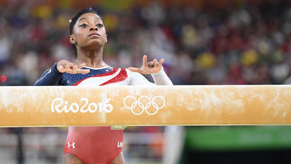 Simone Biles on balance beam at the 2016 Rio Olympics