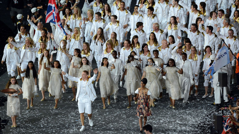 Sir Chris Hoy carries the flag of Great Britain during the opening ceremony of the London 2012 Olympic Games at the Olympic Stadium