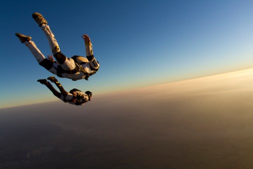 Skydiving track sunset