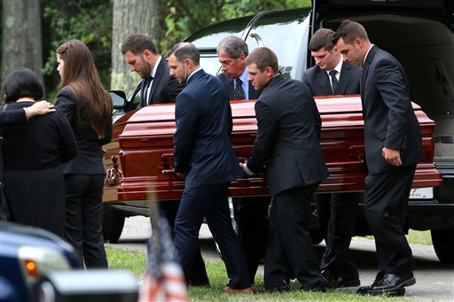 Pall Bearers carry the casket of Vanessa Marcotte at Woodside Cemetery Tuesday Aug. 16 2016 in Westminster Mass. Marcotte 27 who worked for Google in New York City was killed Aug. 7 while out running near her mother's Massachusetts home. Inves