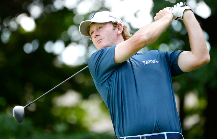 Brandt Snedeker of the US tees off the 11th hole during the third round of the RBC Canadian Open Golf Tournament at Glen Abbey Golf Club at Oakville Ontario Saturday. — Reuters