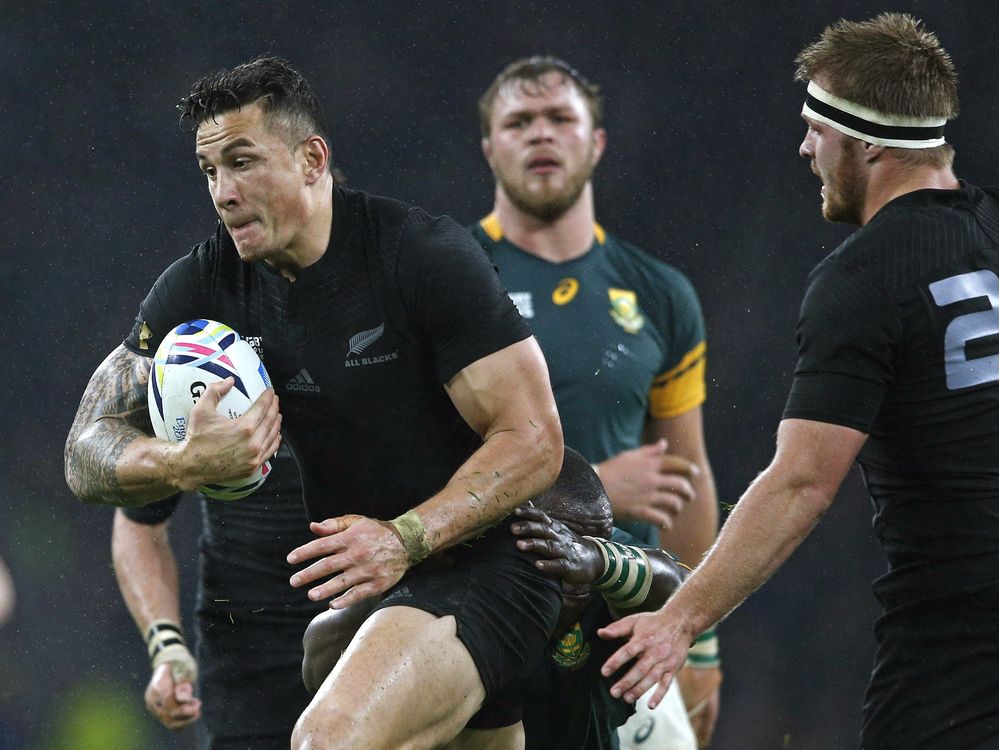 New Zealand's Sonny Bill Williams runs with the ball during the Rugby World Cup semifinal match between New Zealand and South Africa at Twickenham Stadium in London. Williams passes for a superstar in this par