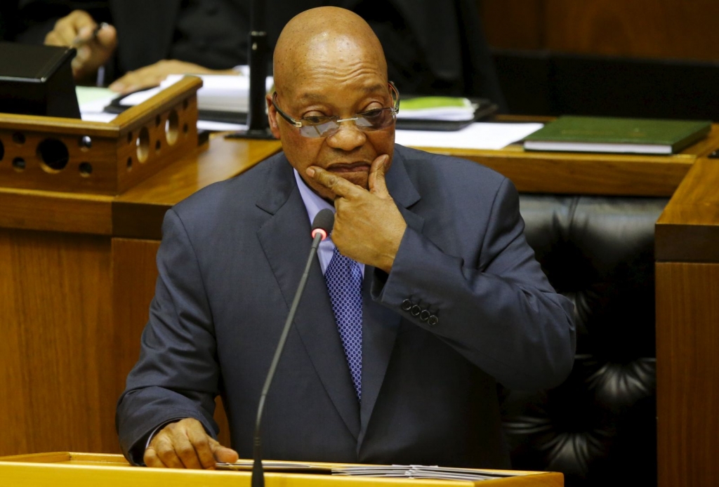 South African President Jacob Zuma answers questions at Parliament in Cape Town in this