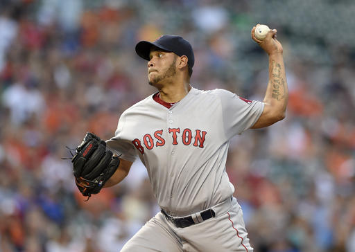 Boston Red Sox starting pitcher Eduardo Rodriguez delivers a pitch during the first inning of a baseball game against the Baltimore Orioles Tuesday Aug. 16 2016 in Baltimore