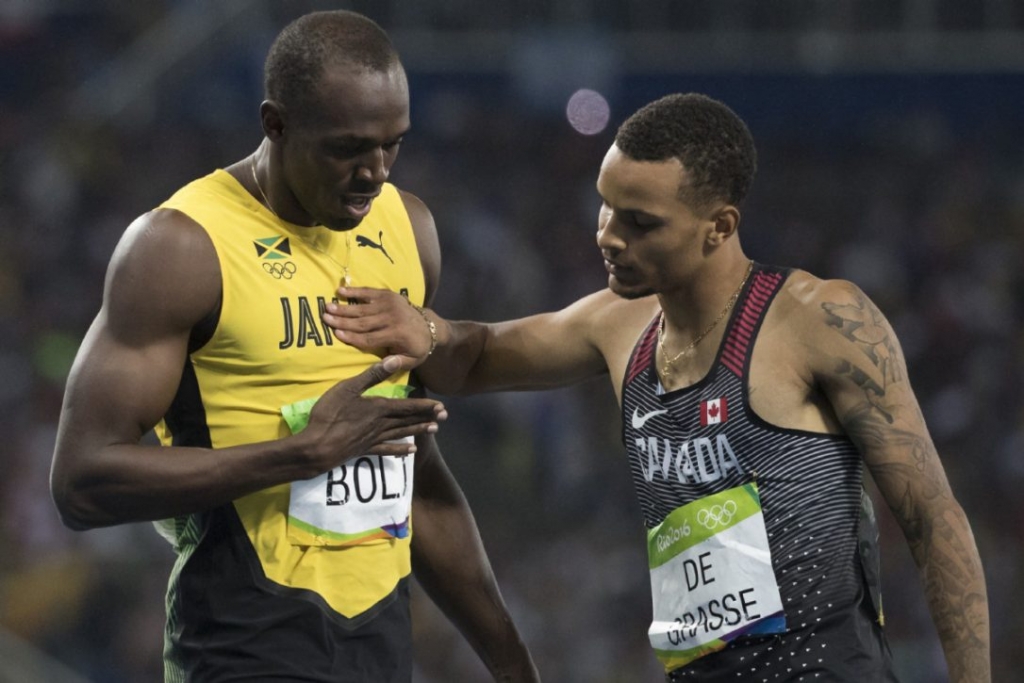 Andre De Grasse of Canada challenged Usain Bolt of Jamaica in the 200m final of the 2016 Rio Olympic summer games. De Grasse got a good start but in the end he was no match for Bolt. De Grasse ended up winning silver and Bolt won gold