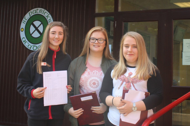 St Patrick's pupils Amie McMahon Neve Gilmore and Karyn Keery celebrate their excellent results