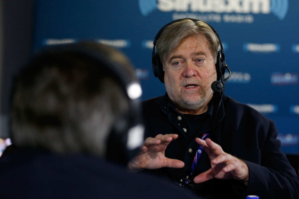 Stephen Bannon works on Brietbart News Daily on SiriusXM Patriot