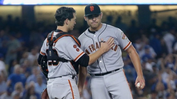 Buster Posey Matt Moore after near no-hitter