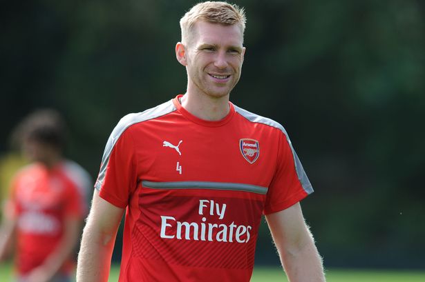 Per Mertesacker of Arsenal during a training session at London Colney